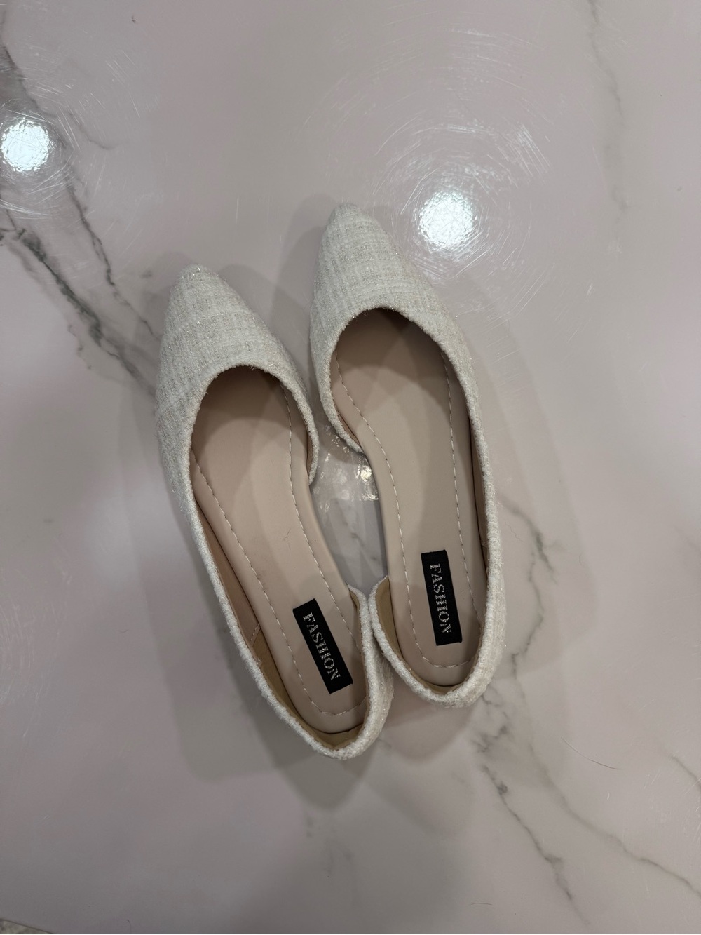 White dorsel pointed toe ballet flats NEW